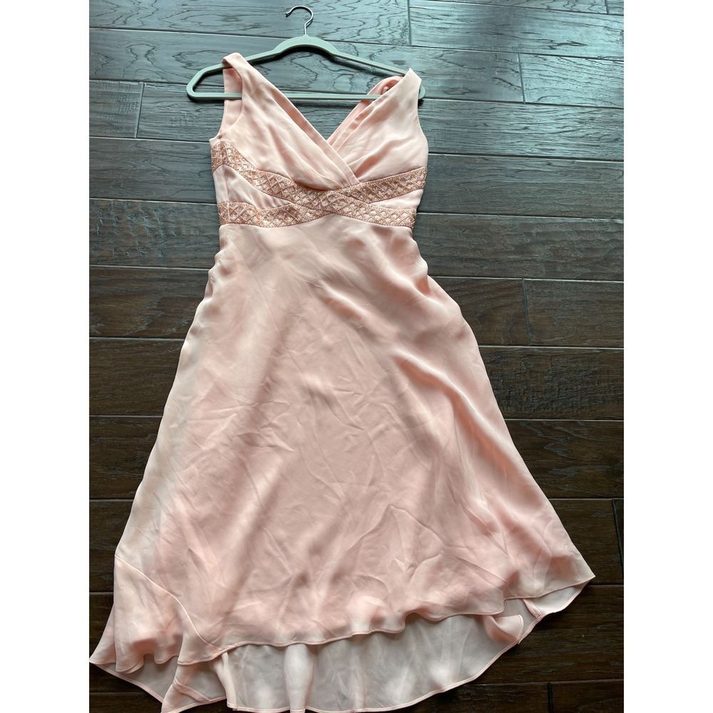 Anne Klein Womens 8 Blush Pink Beaded High Low Formal Midi Dress Y2K